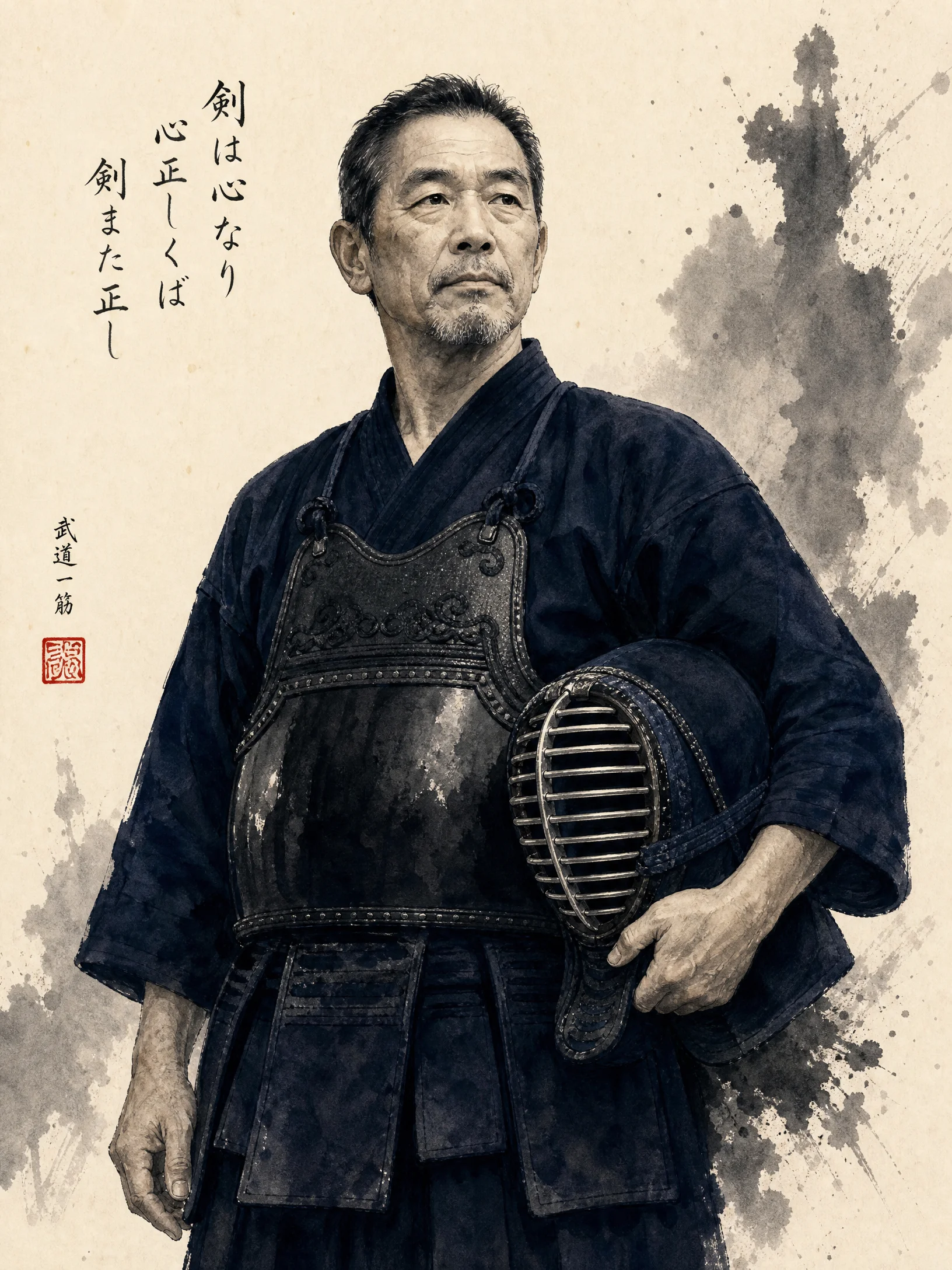 道场馆长‌水墨风肖像